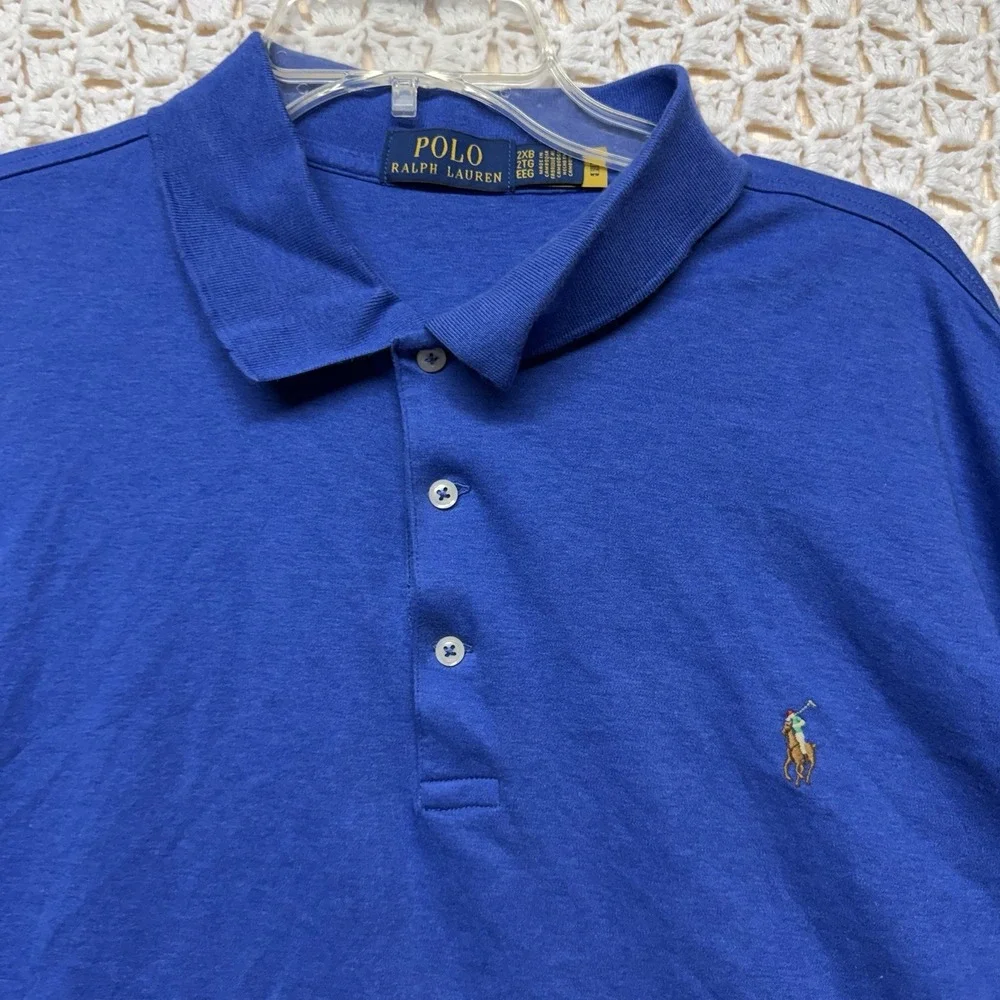 Polo Ralph Lauren Shirt Mens 2X Big Blue Adult Cotton Short Sleeve Pony Rugby